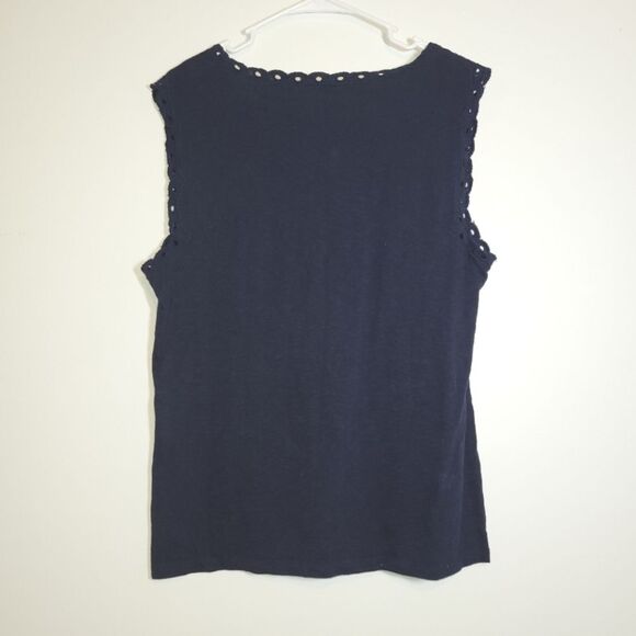 Talbots Navy Embroidered Eyelet Sleeveless Top Large - Picture 4 of 7